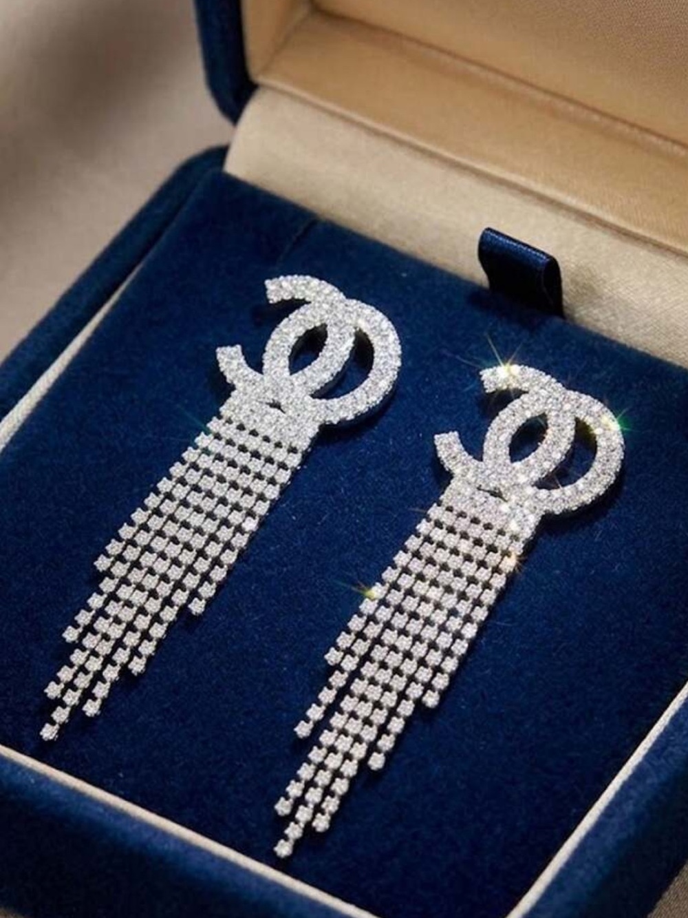 Silver Faux Crystal Tassel Drop Earrings